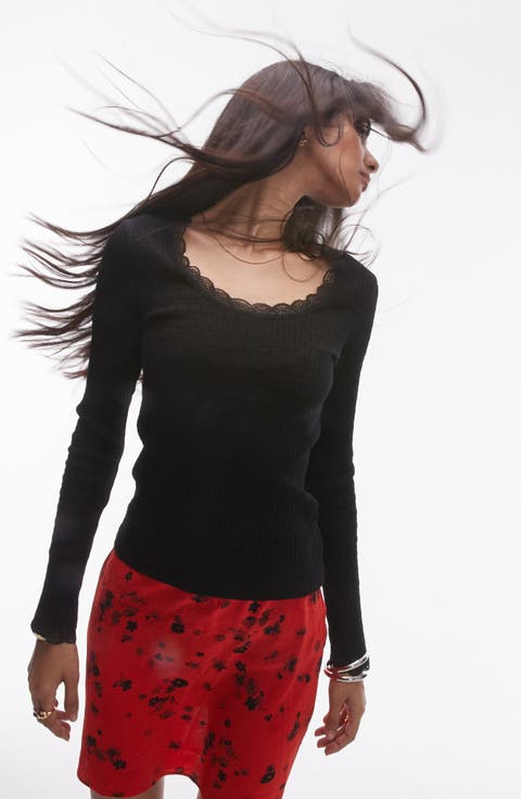 Lace Trim Pointelle Top