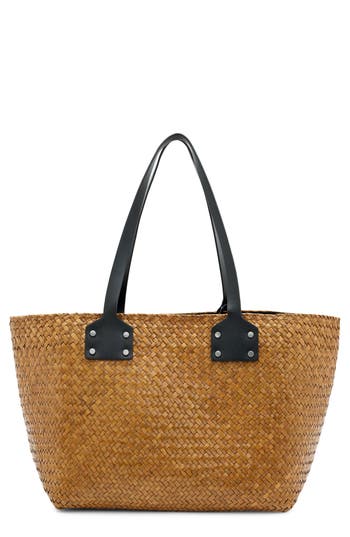Allsaints Mosley Straw Tote In Almond Beige