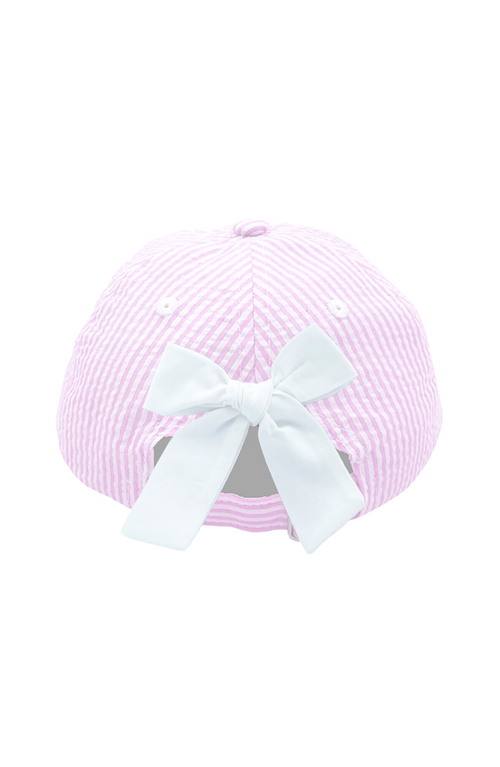 Bits & Bows Big Sis Seersucker Bow Baseball Hat In Pink