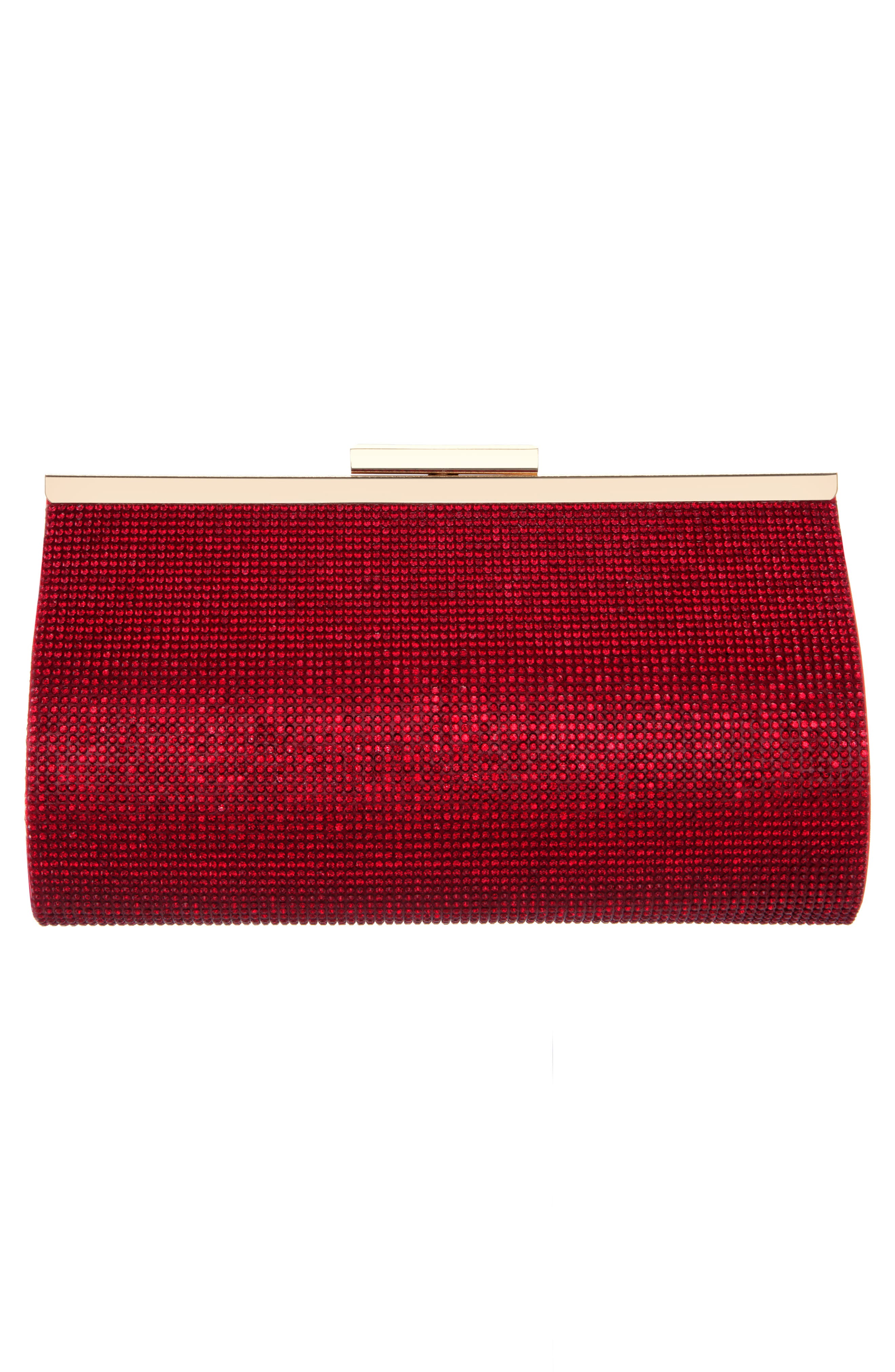 Nina Crystal Frame Clutch, Alternate, color, Siam Red