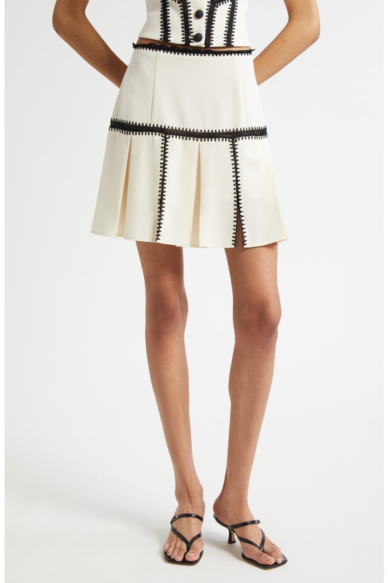 Sinclaire Crochet Pleated Skirt, Main, color, GARDENIA/ BLACK