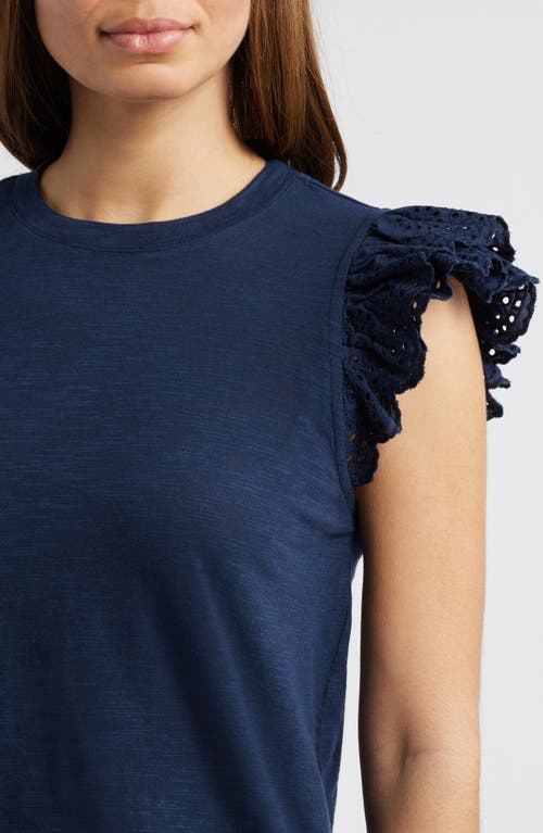 Shop Caslonr Caslon(r) Mixed Media Eyelet Sleeve T-shirt In Navy Blazer