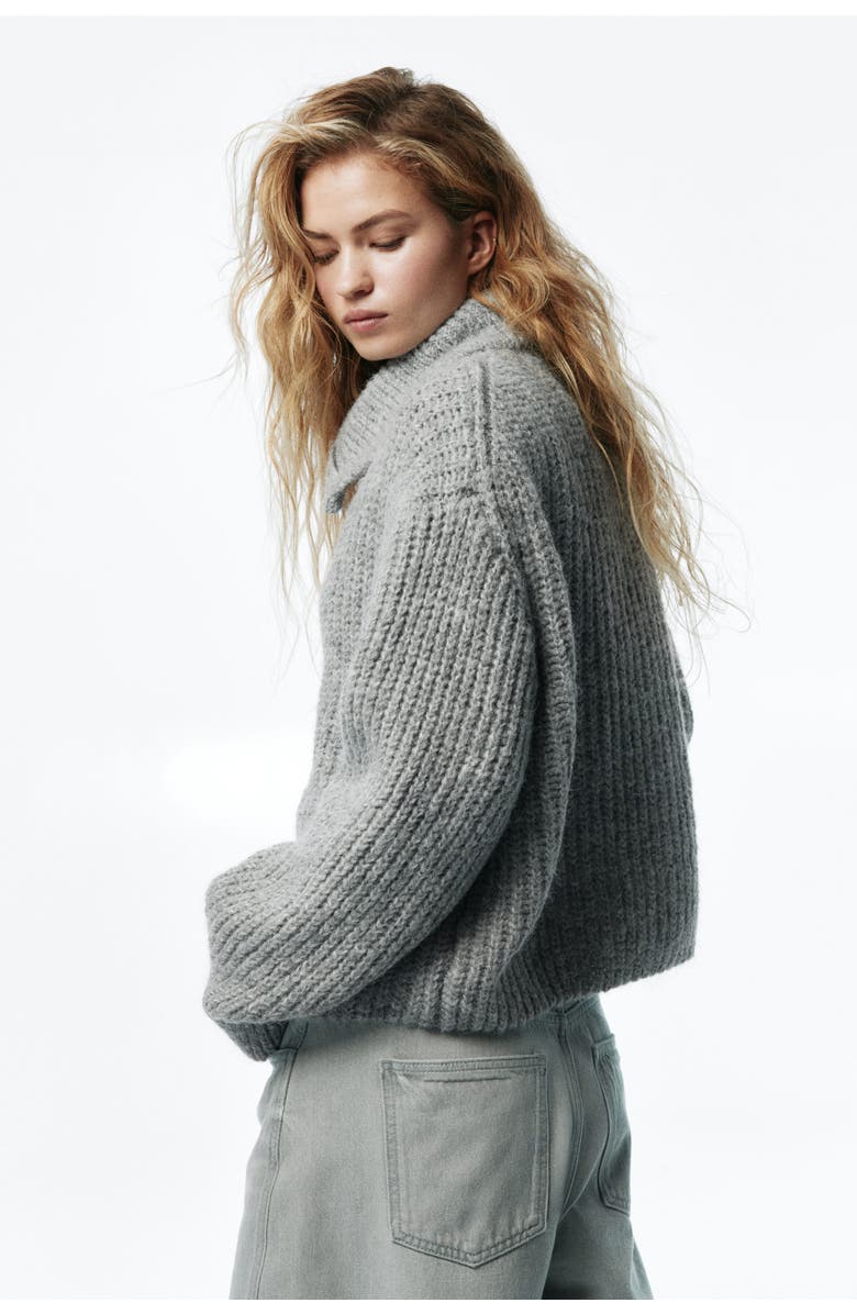 H&M Cardigan with zipper, Alternate, color, Light Gray Melange