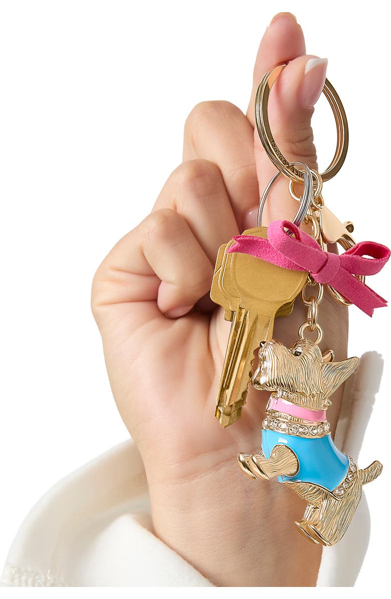 Juicy Couture Crystal Scottie Dog Keychain with Satin Bow, Gold-Tone, Alternate, color, Multicolor