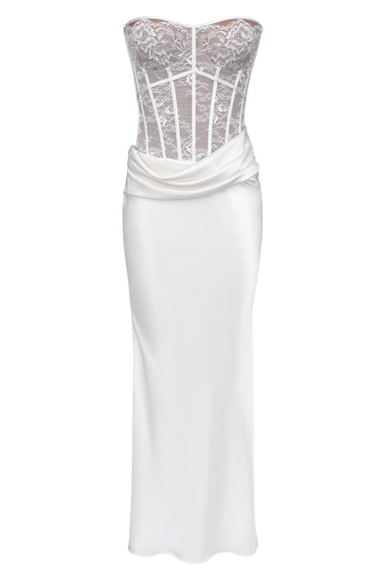 Ayana Strapless Lace & Satin Mermaid Gown, Alternate, color, WHITE