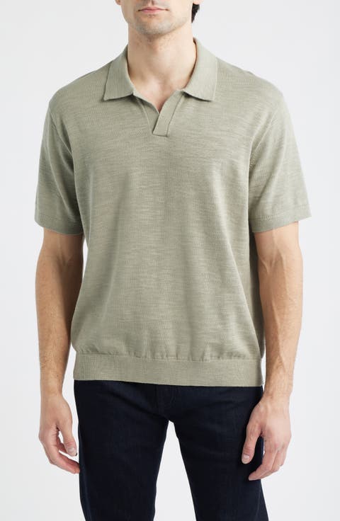 Johnny-Collar Cotton Slub Sweater Polo