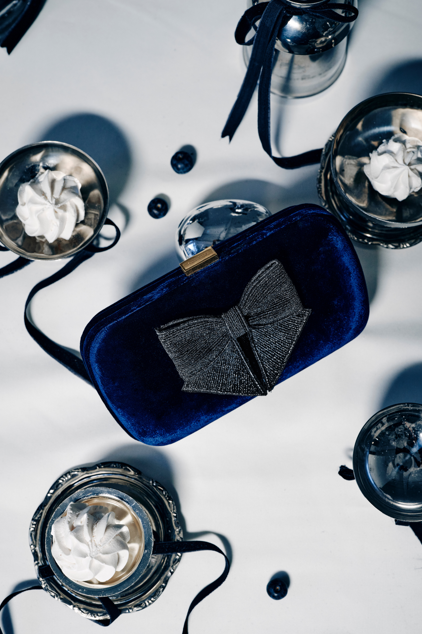 Fiocco Velvet Clutch, Alternate, color, Navy