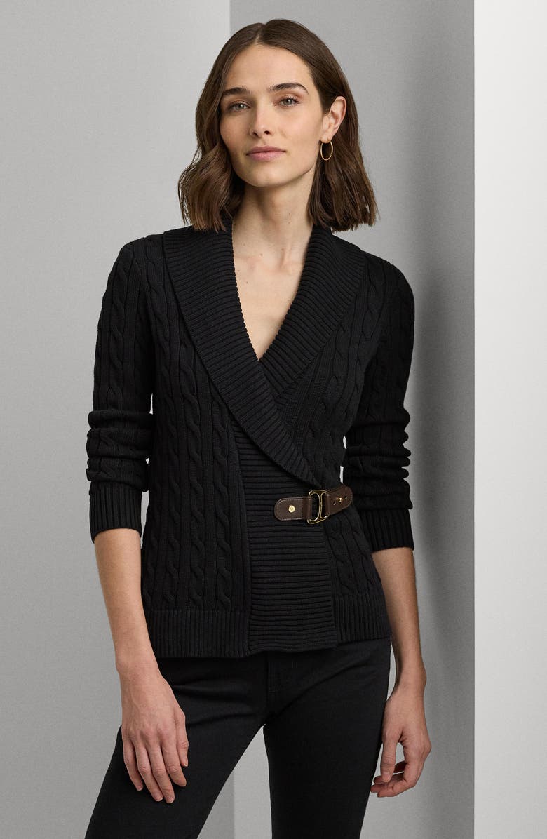Lauren Ralph Lauren Cable Stitch Cotton Wrap Cardigan, Alternate, color, 