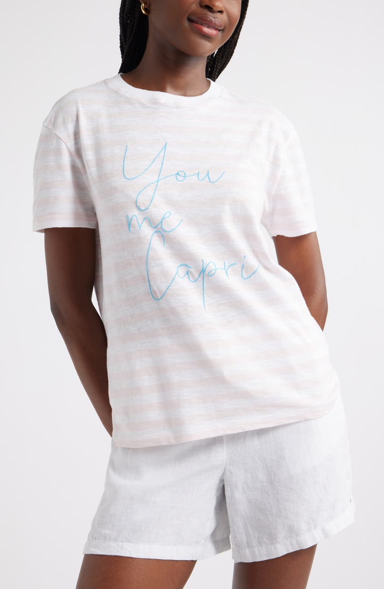 Caslon<sup>®</sup> Stripe Embroidered Script Cotton Graphic T-Shirt, Main, color, Pink- White Capri