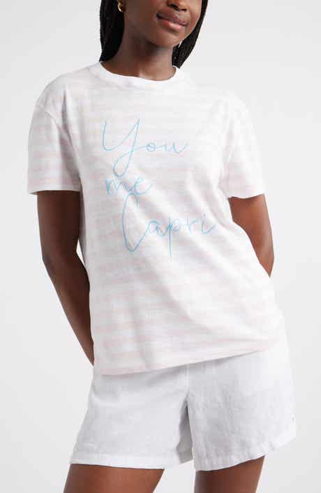 Caslon® Stripe Embroidered Script Cotton Graphic T-Shirt