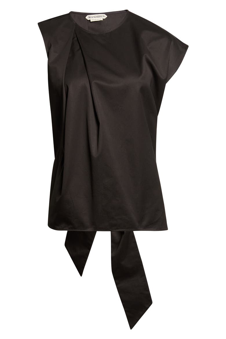 Sculptural Asymmetric Cotton Sateen Top, Main, color, BLACK