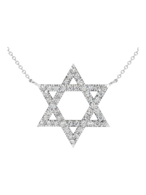 1Ct TW Diamond Jewish Star Pendant 14k Gold Lab Grown Necklace 1" Tall