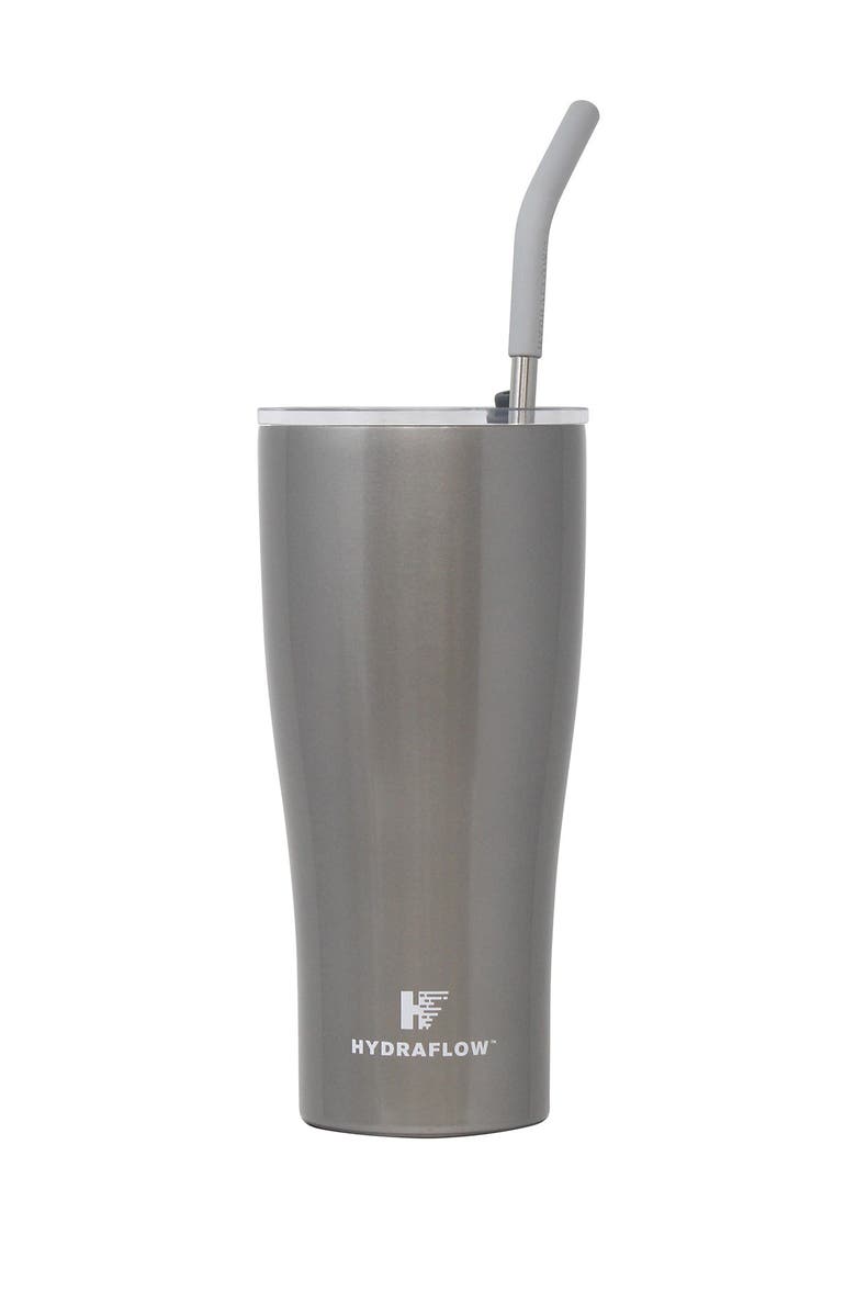 Gourmet Home Products HYDRAFLOW 30oz. CAPRI Insulated Stainless Steel Tumbler with Slide Lid & Straw - Glitter Silver, Main, color, 