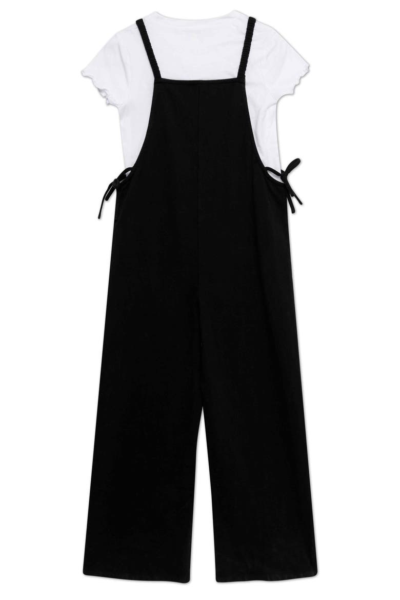 Kids' Side Tie Romper & Crew Tee Set, Alternate, color, BLACK/ WHITE