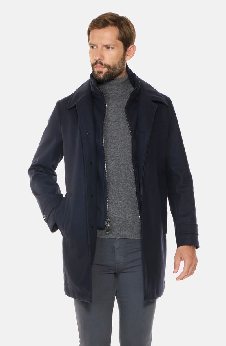 Norwegian Wool Euro Waterproof Wool & Cashmere Blend Coat with Removable Bib, Alternate, color, Navy