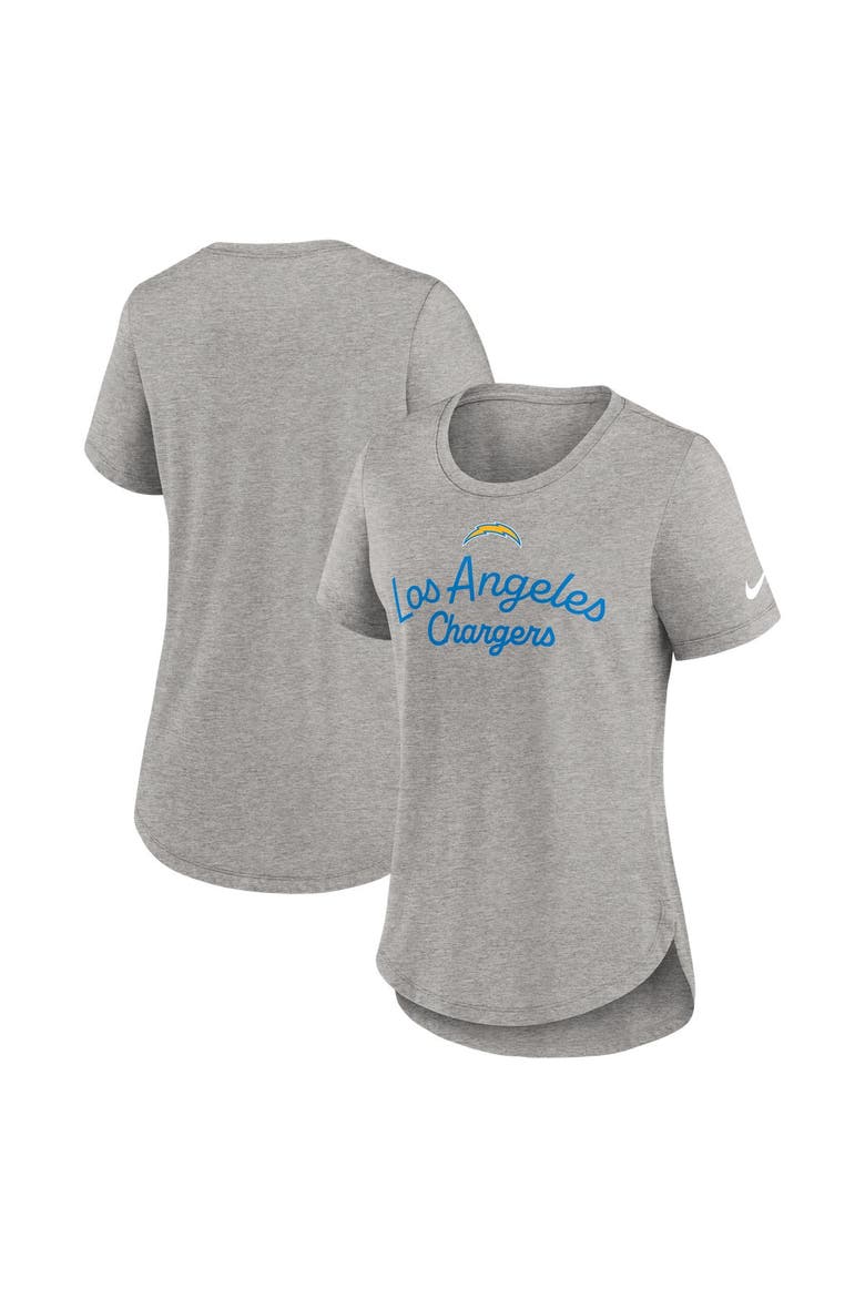 Women's Nike Heather Gray Los Angeles Chargers Strong Safety Tri-Blend T-Shirt, Main, color, Heather Gray