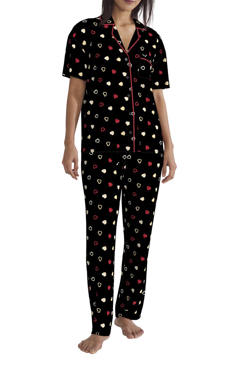 Kensie Notched Collar Shirt & Pants Pajama Set, Main, color, 