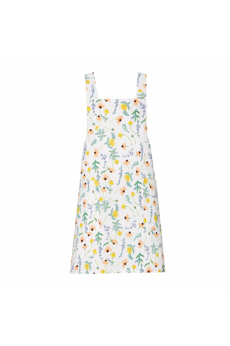 Tossed Floral Pinafore Apron Multi Cotton Everyday, Main, color, White