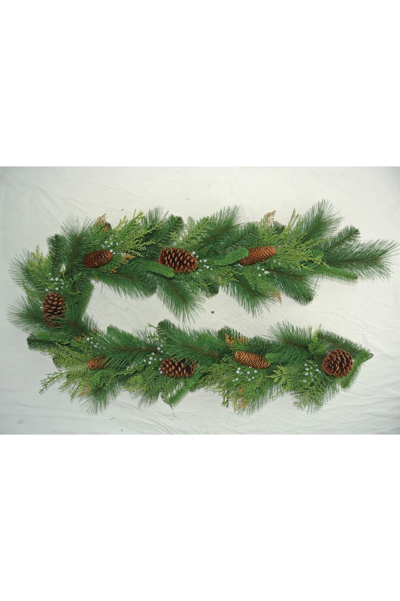 Sullivan's Christmas Mixed Pine Garland, Mixed Green Faux Floral Decor for Crafting, Weddings, Home and Holiday Decoration, 6 Inch, Main, color, Green