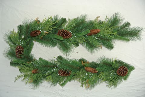 Sullivan's Christmas Mixed Pine Garland, Mixed Green Faux Floral Decor for Crafting, Weddings, Home and Holiday Decoration, 6 Inch