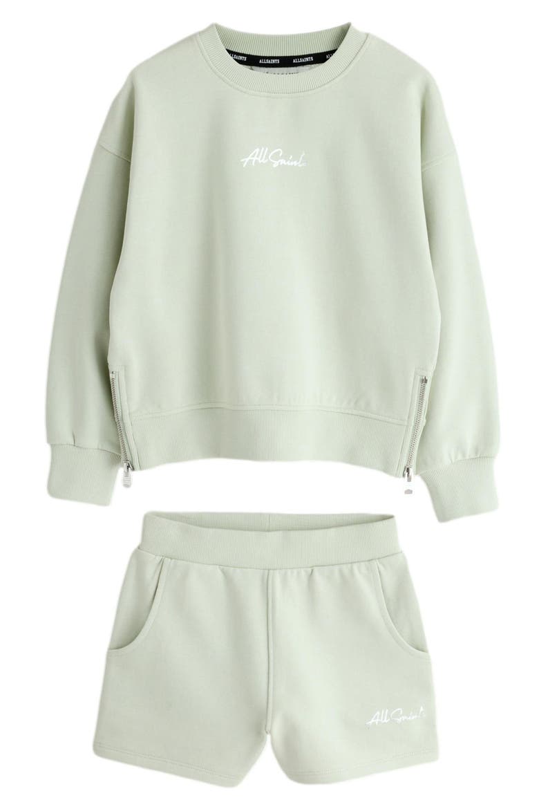 Kids' smALLSAINTS Zip Detail 2-Piece Sweat Set, Main, color, MINT GREEN