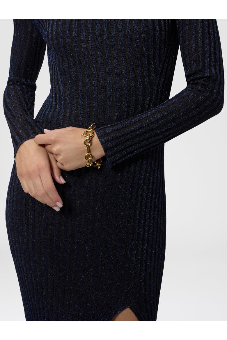 Ribbed Long Dress With Slit, Alternate, color, Navy Blue