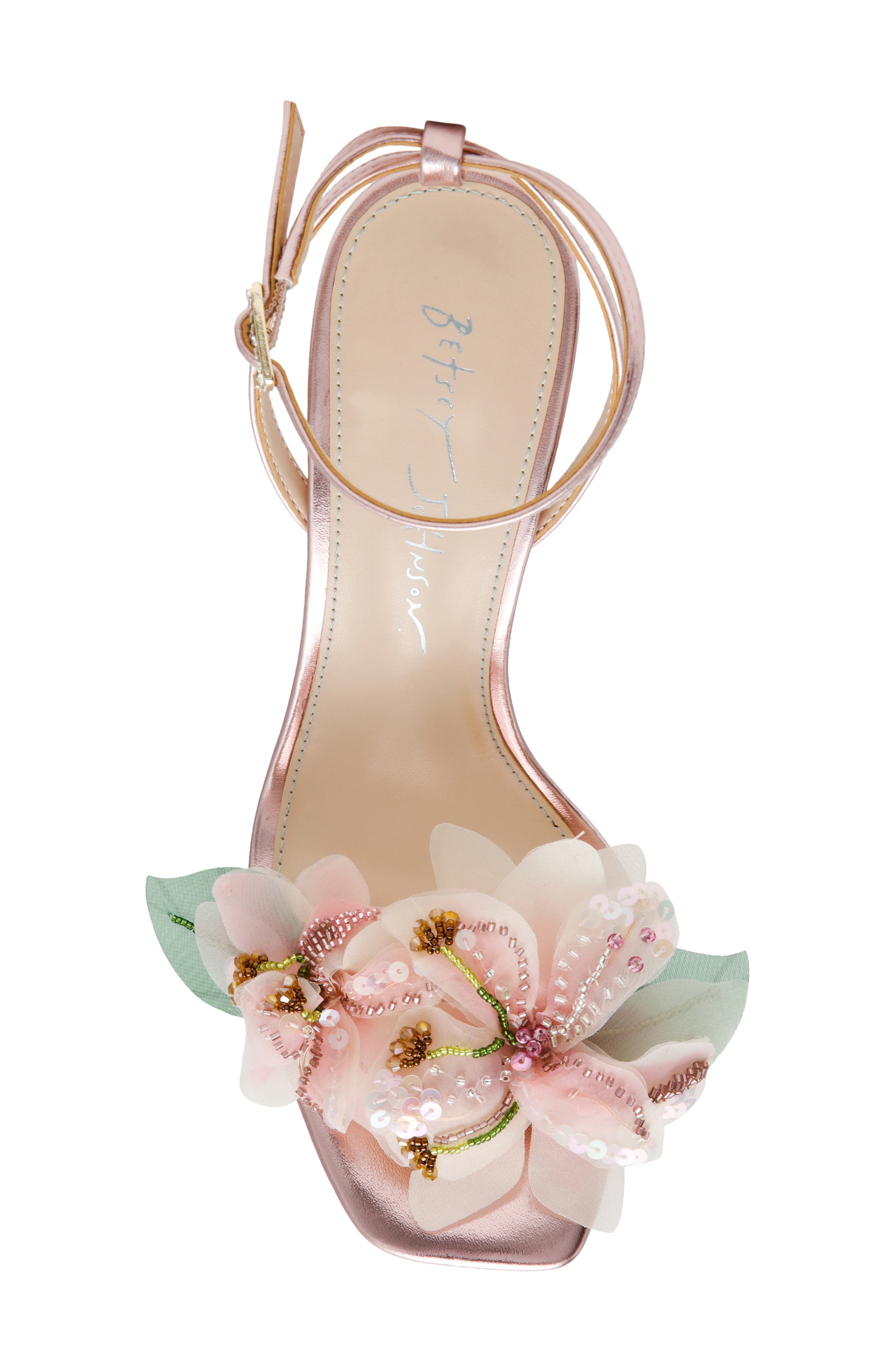 Betsey Johnson Kasie Beade Flower Ankle Strap Sandal, Alternate, color, Light Pink