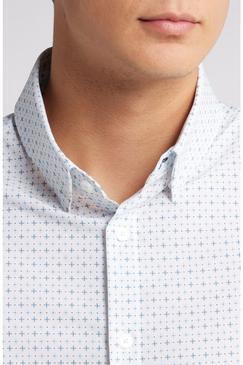 Leeward Trim Fit Print Performance Button-Up Shirt, Alternate, color, WHITE HATCH MARK