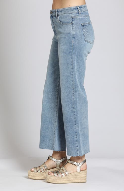Apny Crop Raw Hem Wide Leg Jeans In Light Indigo