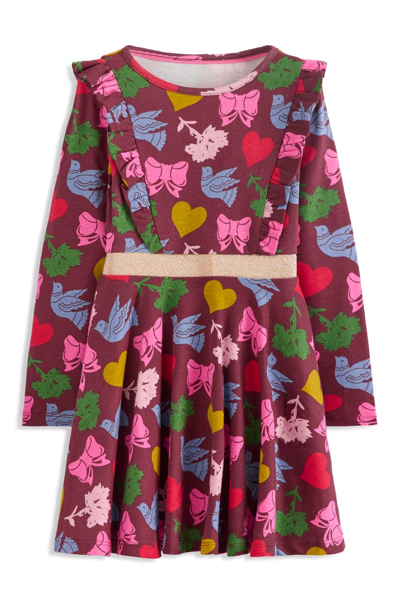 Kids' Twirly Long Sleeve Cotton Jersey Dress, Main, color, CHESTNUT FESTIVE FUN