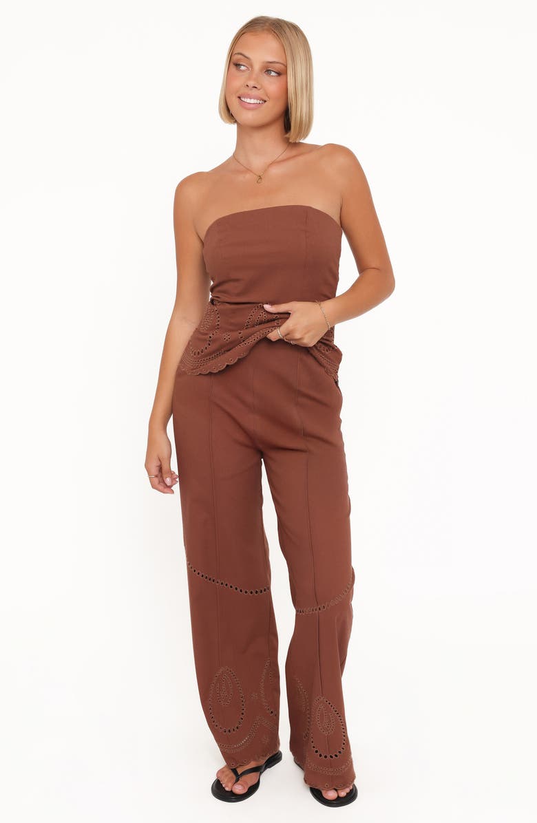 Petal & Pup Dalia Eyelet Wide Leg Pants, Alternate, color, Brown
