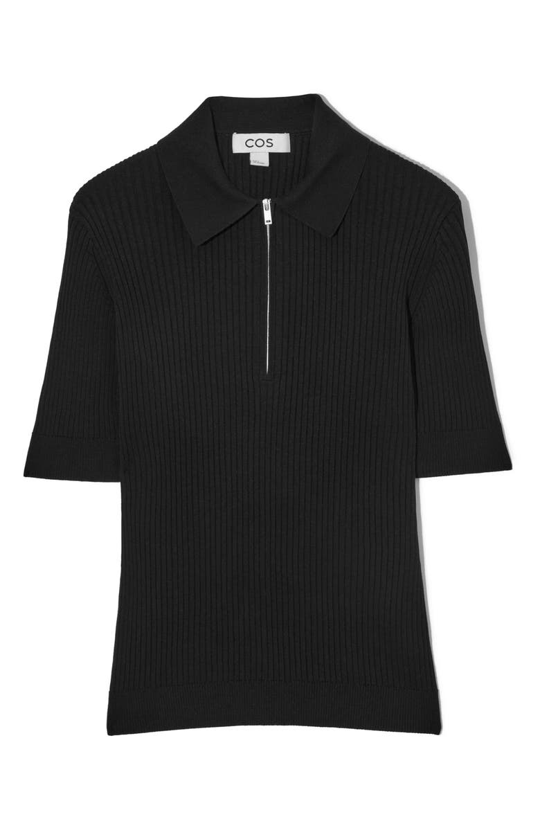 COS Half Zip Rib Silk Blend Polo, Main, color,