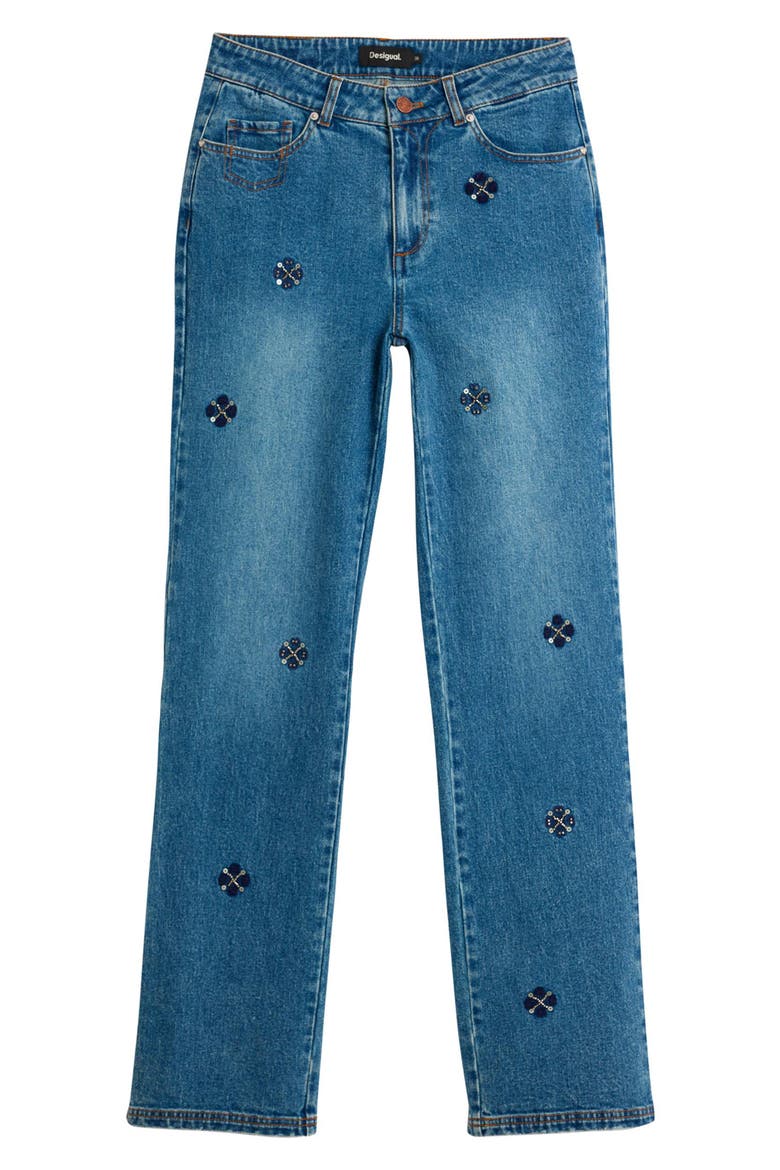 Embellished Slim Straight Leg Jeans, Alternate, color, DARK BLUE