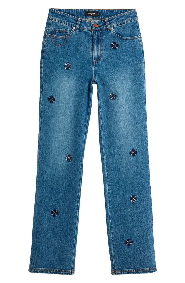 Desigual Embellished Slim Straight Leg Jeans, Alternate, color, Dark Blue