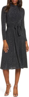Eliza J Glitter Long Sleeve Mock Neck Dress