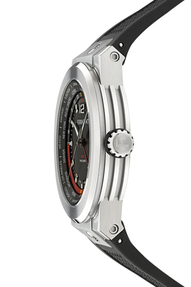 F-80 GMT Worldtime Rubber Strap Watch, Alternate, color, STAINLESS STEEL
