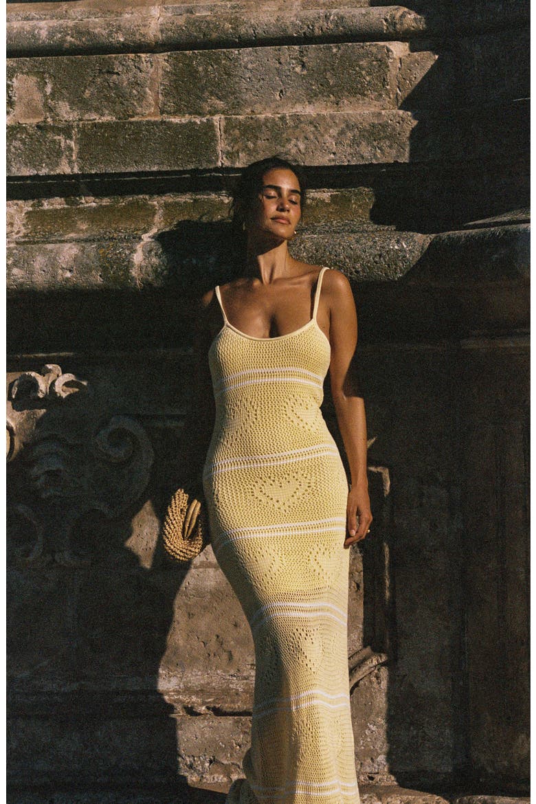 Heart to Heart Cotton Knit Cover-Up Maxi Dress, Alternate, color, DAISY / CREAM