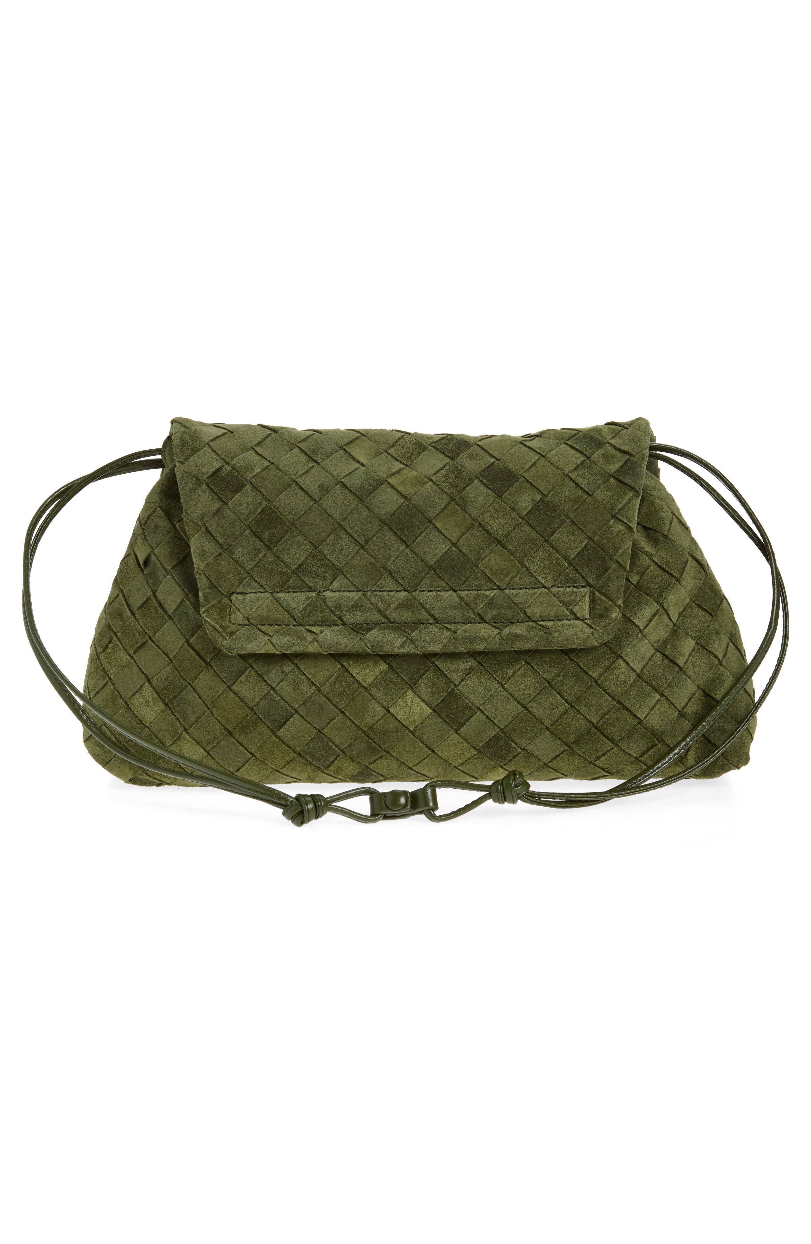 Bottega Veneta Giorno Intrecciato Suede Shoulder Bag, Alternate, color, 3785 Green Tweed-Gold