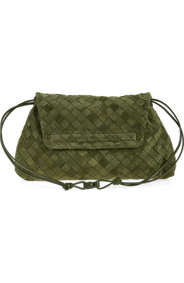 Bottega Veneta Giorno Intrecciato Suede Shoulder Bag, Alternate, color, 3785 Green Tweed-Gold
