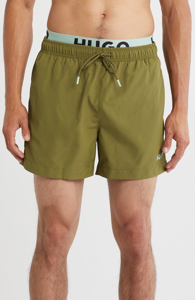 BOSS Flex Logo Waistband Swim Trunks, Main, color,