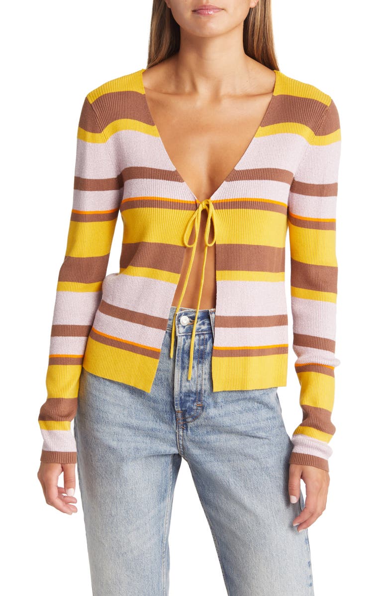VERO MODA Aura Stripe Tie Front Rib Cardigan, Main, color, 