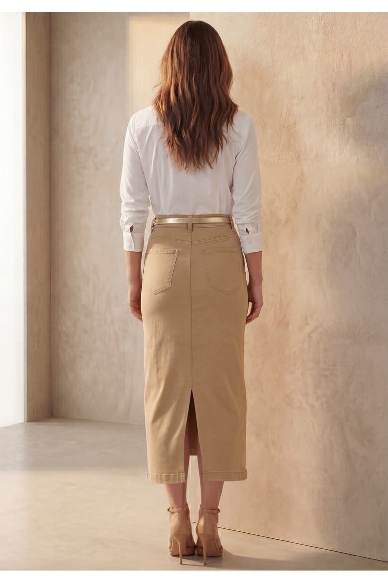 Classic Cotton Denim Midi Skirt, Alternate, color, NEW KHAKI