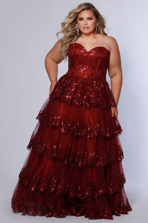 SYDNEY'S CLOSET SYDNEY'S CLOSET SWEETHEART NECKLINE TIERED PLUS SIZE A-LINE GOWN