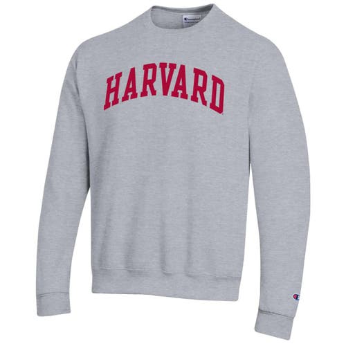 Champion Heather Gray Harvard Crimson Basic Arch Fleece Pullover Sweatshirt