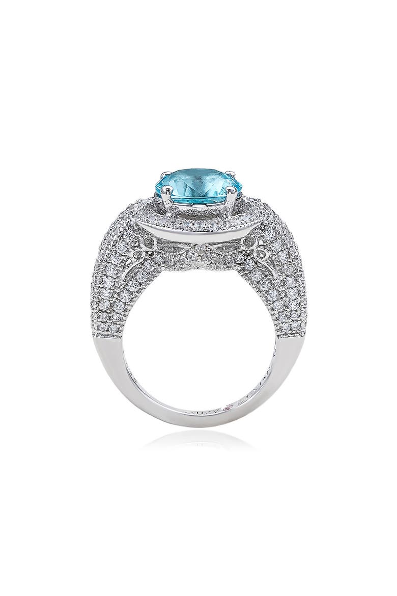 Sterling Silver Cubic Zirconia Halo Ring, Alternate, color, AQUA