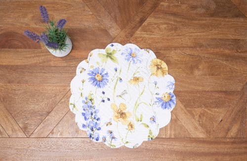 C & F Home C&f Home Lovely Blues Scalloped Round Placemats Set Of 6 Floral Design All Seasons, 17" In Blue