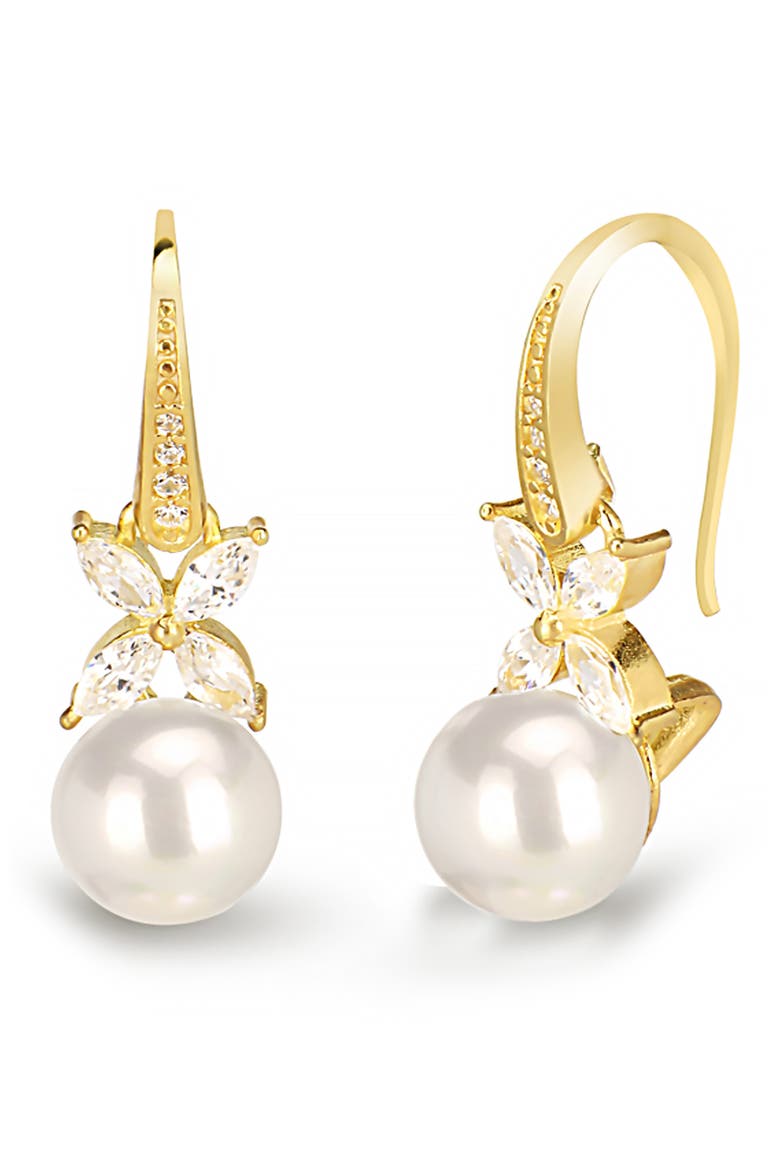 14K Gold Plated Sterling Silver Cubic Zirconia & Mother-of-Pearl Drop Earrings, Main, color, GOLD