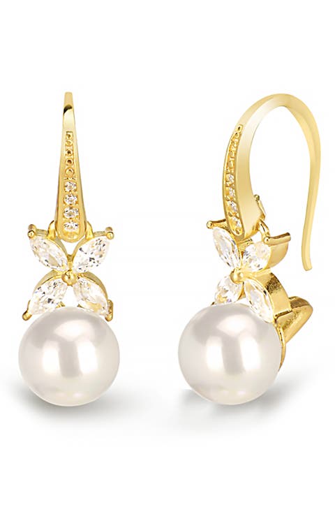 14K Gold Plated Sterling Silver Cubic Zirconia & Mother-of-Pearl Drop Earrings