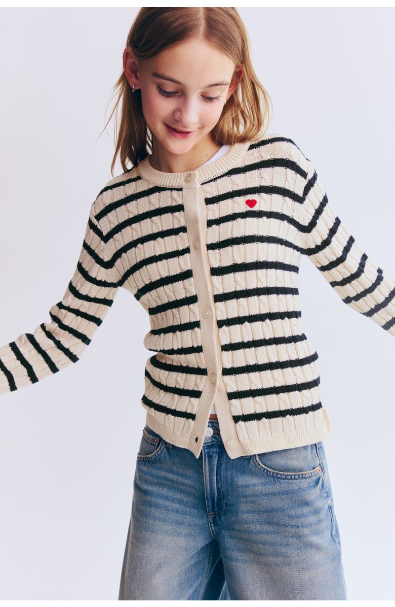 H&M Cable-knit cardigan, Alternate, color, Light Beige/Striped