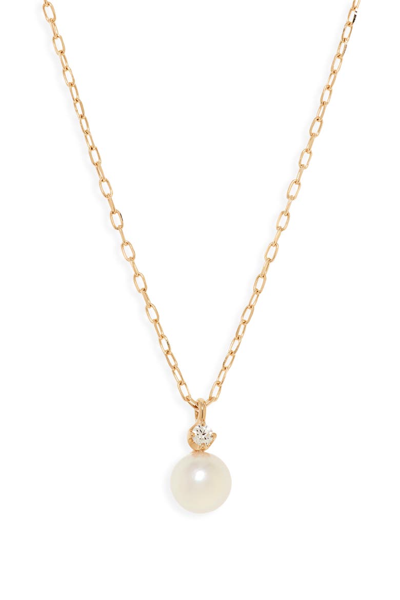 Akoya Cultured Pearl & Diamond Pendant Necklace, Main, color, YELLOW GOLD
